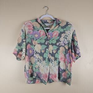 CottageCore Floral Short Sleeve Button Down Top Size 42